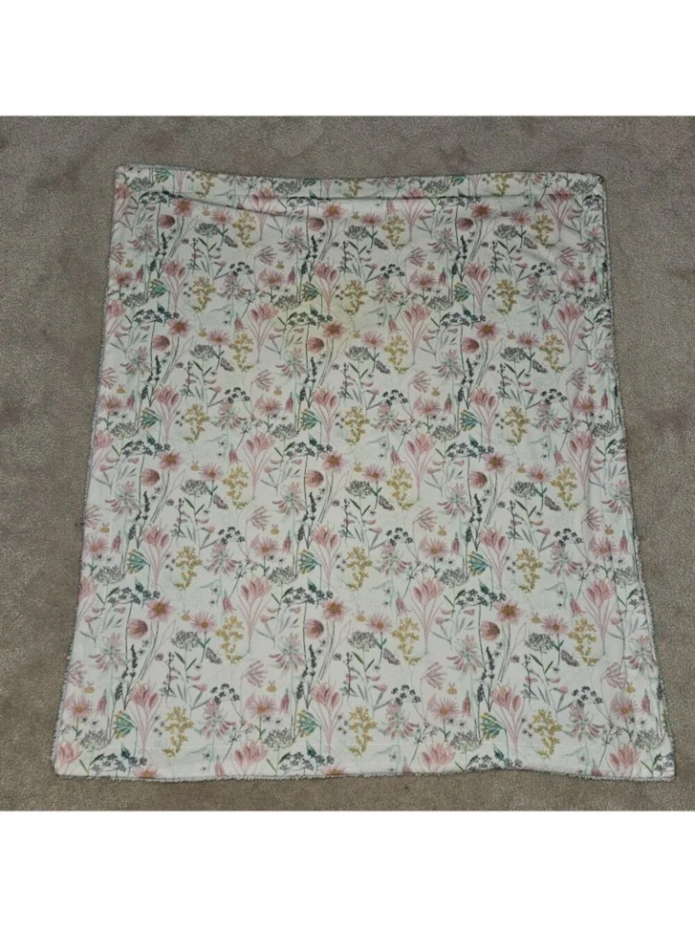 Pink Yellow Green White Floral Butterfly Bee Baby Blanket Fleece Sherpa 30x35